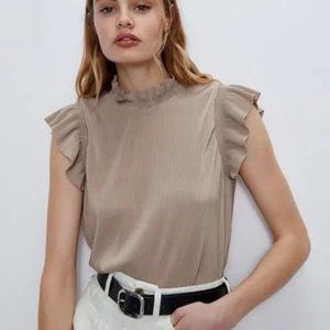 Zara Pleated Ruffle Tank Top